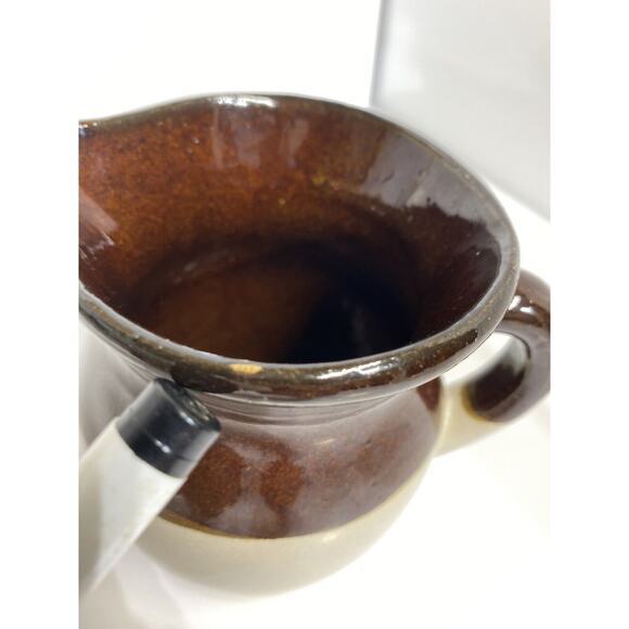 Vintage RRP CO. Roseville Ohio USA Stoneware Pottery Mini Pitcher Two Tone Brown - Picture 10 of 10